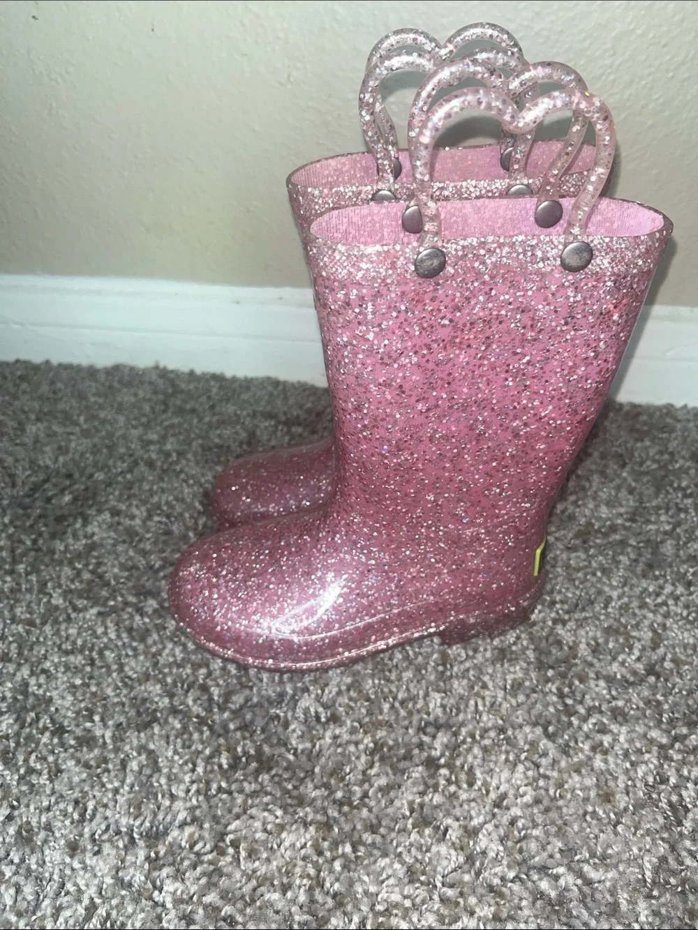 Western Chief Toddler Glitter Pink Rain Boots with Heart Handles